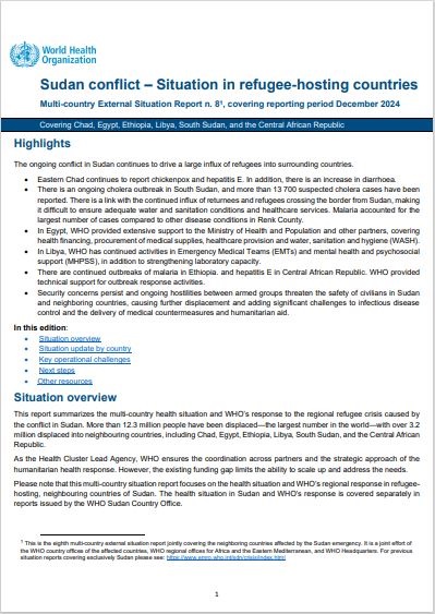 Sudan conflict – Situation in refugee-hosting countries, Multi-country External Situation Report #8, covering the reporting period December 2024