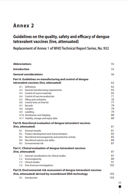 Guidelines on the quality, safety and efficacy of dengue tetravalent vaccines (live, attenuated), Annex 2, TRS No 979